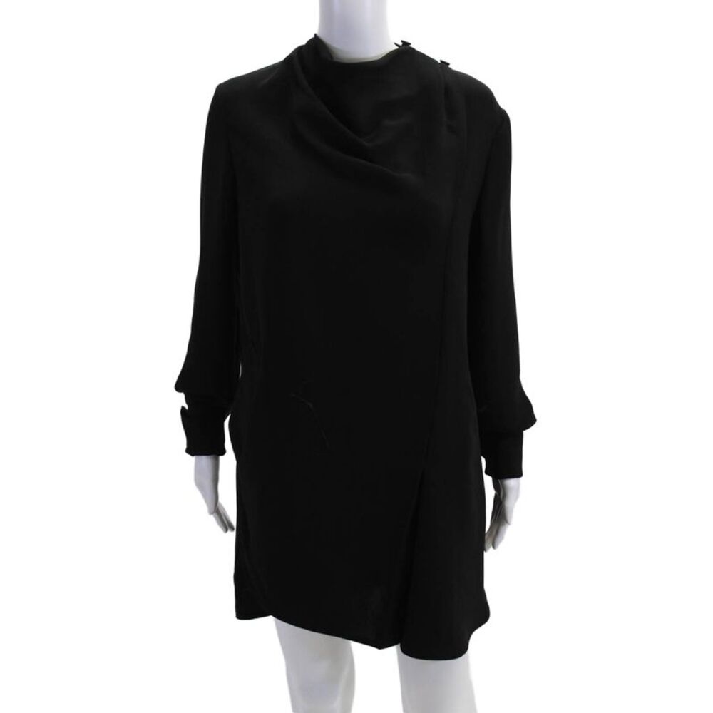 Unique Women Shift Dress Black High Neck Long Sleeve 100% Viscose Size 4